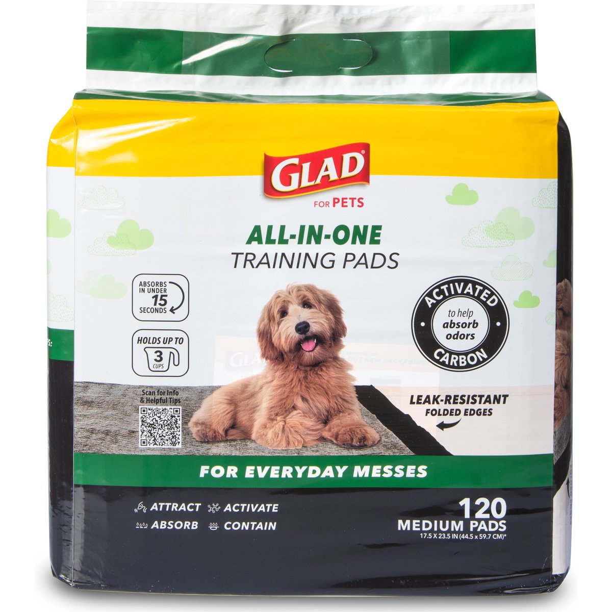 Glad for Pets Carbon Activated Training Dog Potty Pads, Small, 17.5 x 23.5-in, 120 count