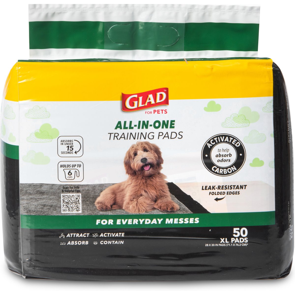 Glad for Pets Activated Carbon X-Large Dog Training Pads, Unscented, 28 x 30-in, 50 count