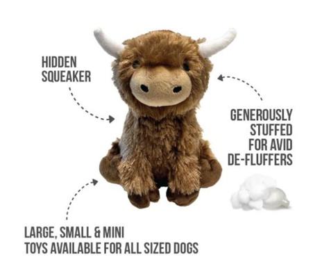 Show full view: fouFIT Highland Cow Squeaky Dog Plush Toy, Cream, Small slide 5 of 5