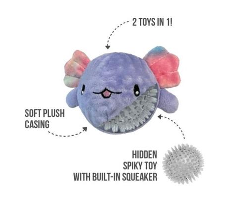 Show full view: fouFIT Fuzzy Wuzzy Axolotl Spiker Dog Ball Toy, Pink, Small slide 4 of 4