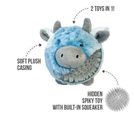 Show full view: fouFIT Fuzzy Wuzzy MooMoo Spiker Dog Ball Toy, Blue, Large slide 3 of 7