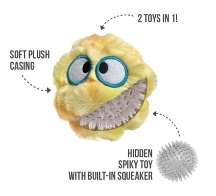 Show full view: fouFIT Fuzzy Wuzzy Goof Ball Spiker Dog Ball Toy, Yellow/Orange, Small slide 2 of 4