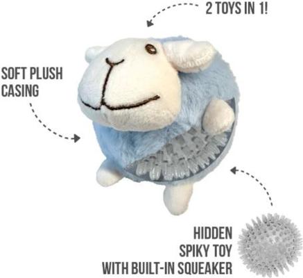 Show full view: fouFIT Fuzzy Wuzzy Sheep Spiker Dog Ball Toy, Blue, Large slide 3 of 6