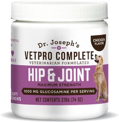 Dr. Joseph's VetPro Complete Chicken Flavored Hip & Joint Soft Chew Supplement with Glucosamine for Dogs, 60 count