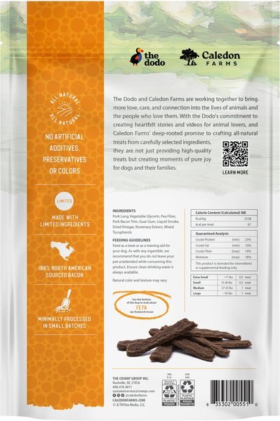 Caledon Farms Dodo Classic Bacon & Pork Recipe Jerky Dog Treats