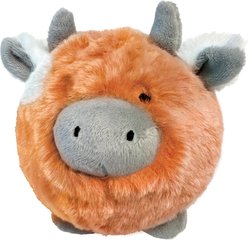 fouFIT Fuzzy Wuzzy MooMoo Spiker Dog Ball Toy, Orange, Small
