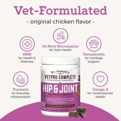 Show full view: Dr. Joseph's VetPro Complete Chicken Flavored Hip & Joint Soft Chew Supplement with Glucosamine for Dogs, 60 count slide 3 of 10