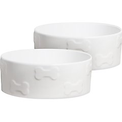 Park Life Designs Manor Ceramic Dog Bowl, 2 count, White, Small: 2-cup