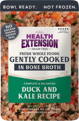 Show full view: Health Extension Gently Cooked Duck & Kale Recipe Wet Dog Food, 3-oz pouch, 10 count slide 3 of 10