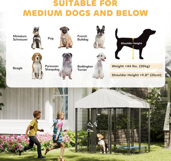 PawHut Outdoor Dog Kennel with Adjustable Feeding Bowls