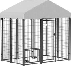 PawHut Outdoor Dog Kennel with Adjustable Feeding Bowls
