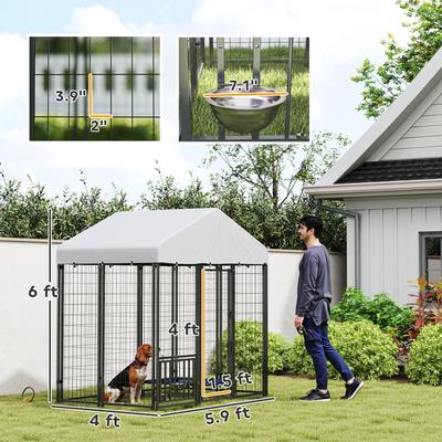 Show full view: PawHut Outdoor Dog Kennel with Adjustable Feeding Bowls slide 3 of 10