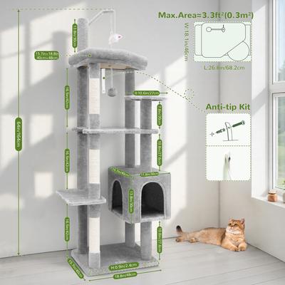 Show full view: Globlazer 64-in Corner Cat Tree, Light Gray slide 2 of 8