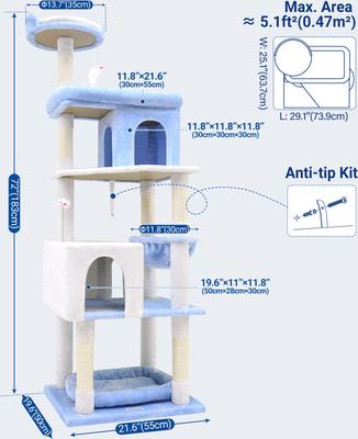 Show full view: Globlazer S72 Heavy Duty 72-in Cactus Cat Tree, Ocean Blue slide 2 of 7