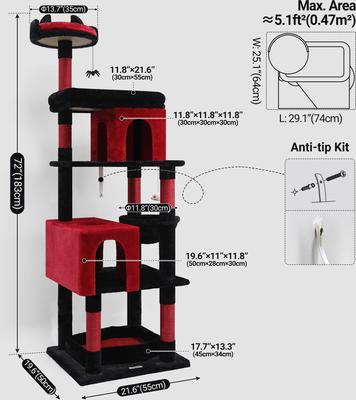 Show full view: Globlazer S72 Heavy Duty 72-in Cactus Cat Tree, Black Red slide 2 of 7