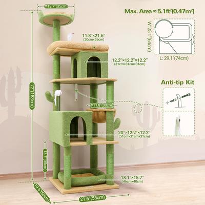 Show full view: Globlazer S72 Heavy Duty 72-in Cactus Cat Tree, Green slide 3 of 8