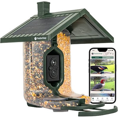 FeatherSnap FeatherSnap Scout Wi-Fi Solar Powered Camera Smart Bird Feeder, Clear/Green, 2-L