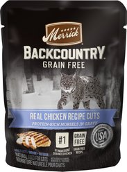 Merrick Backcountry Grain-Free Morsels in Gravy Real Chicken Recipe Cuts Cat Food Pouches, 3-oz, case of 24