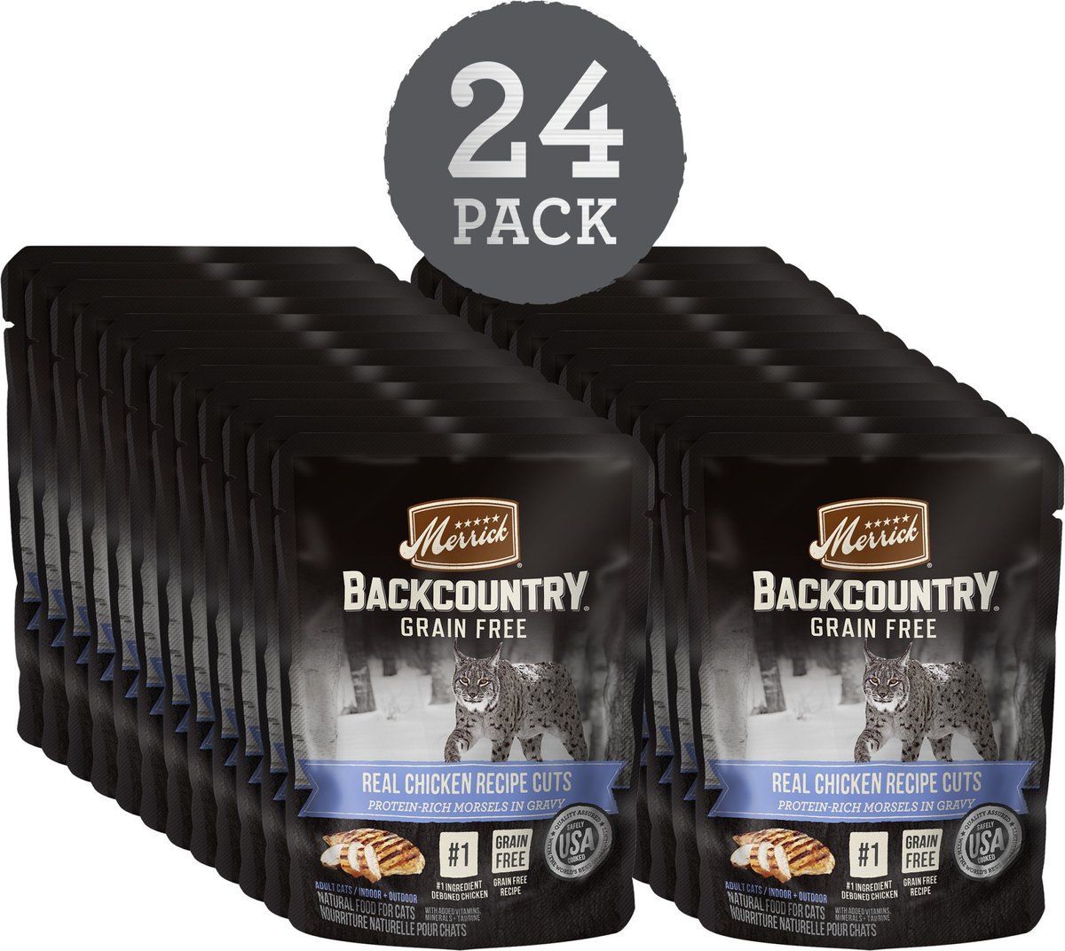 Merrick Backcountry Grain-Free Morsels in Gravy Real Chicken Recipe Cuts Cat Food Pouches