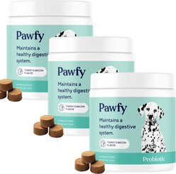 Pawfy Turkey & Bacon Flavored Chews Probiotic Supplement for Dogs, 30 count, 90 count
