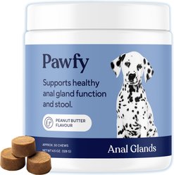 Pawfy Anal Gland Peanut Butter Flavored Supplement for Dogs, 180 count bundle