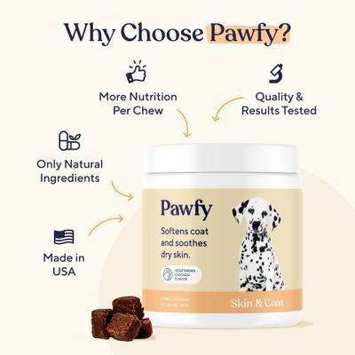Show full view: Pawfy Skin & Coat Chicken Flavor Chews Dog Supplement, 180 count slide 6 of 8