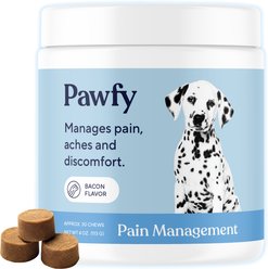 Pawfy Pain Management Bacon Flavor Chews Dog Supplement, 180 count bundle