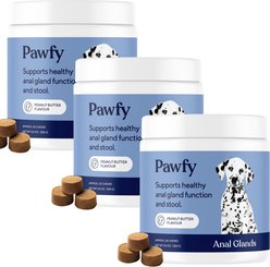 Pawfy Anal Gland Peanut Butter Flavored Supplement for Dogs, 90 count bundle