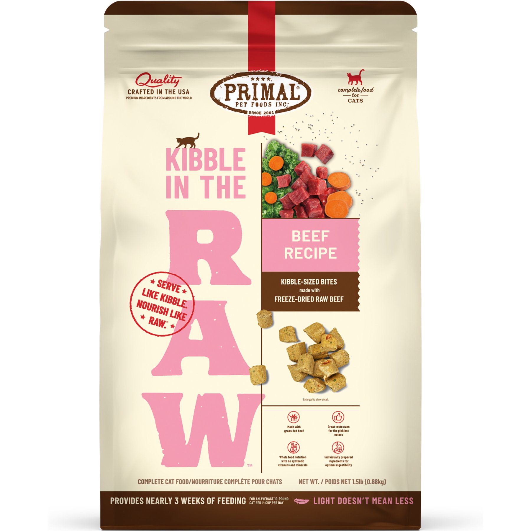 Primal Kibble in the Raw Non-GMO Beef Recipe Freeze-Dried Cat Food, 24-oz bag