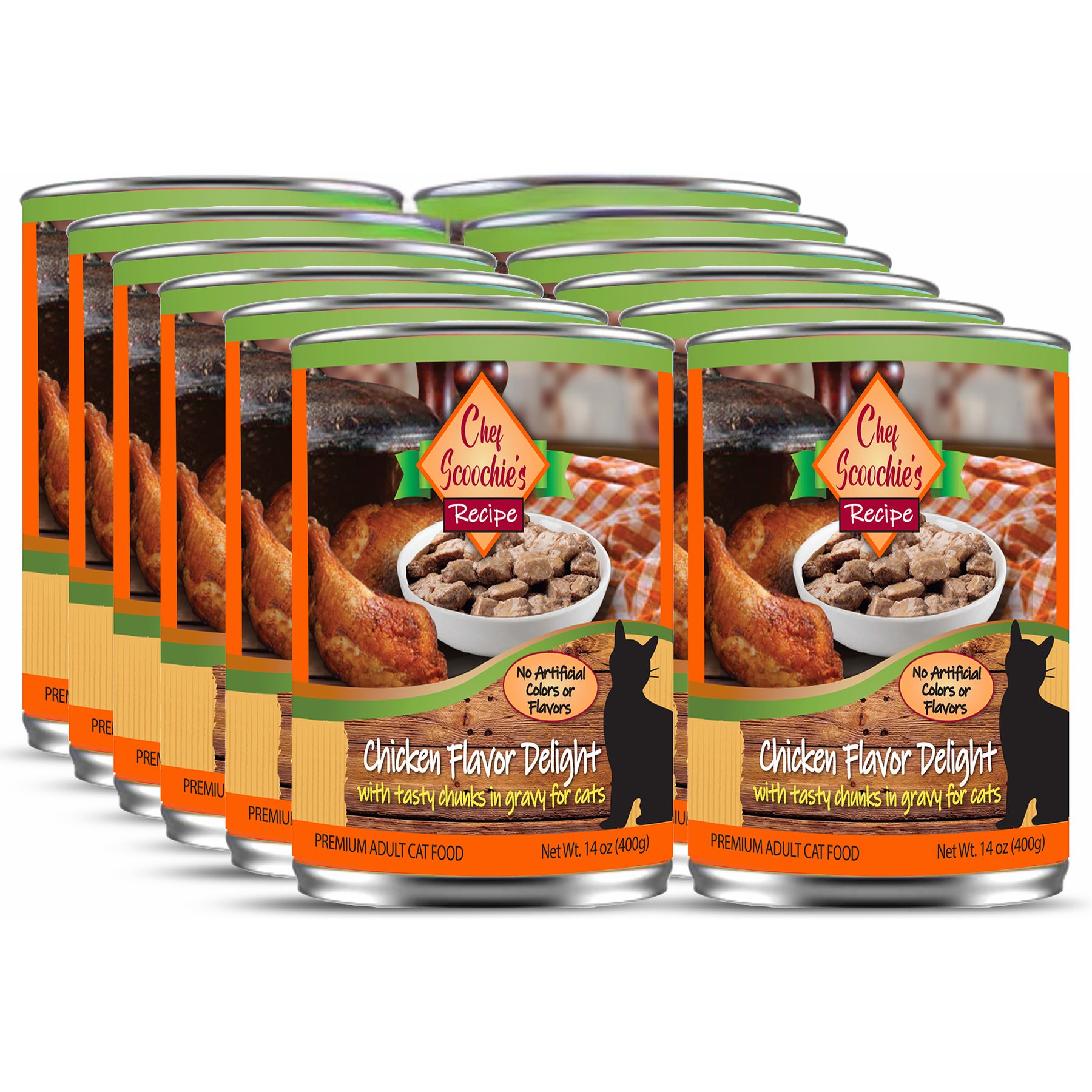 Scoochie Pet Chef Scoochies Recipe with Real Chicken Chunks in Savory Gravy Wet Cat Food, 14-oz can, case of 12