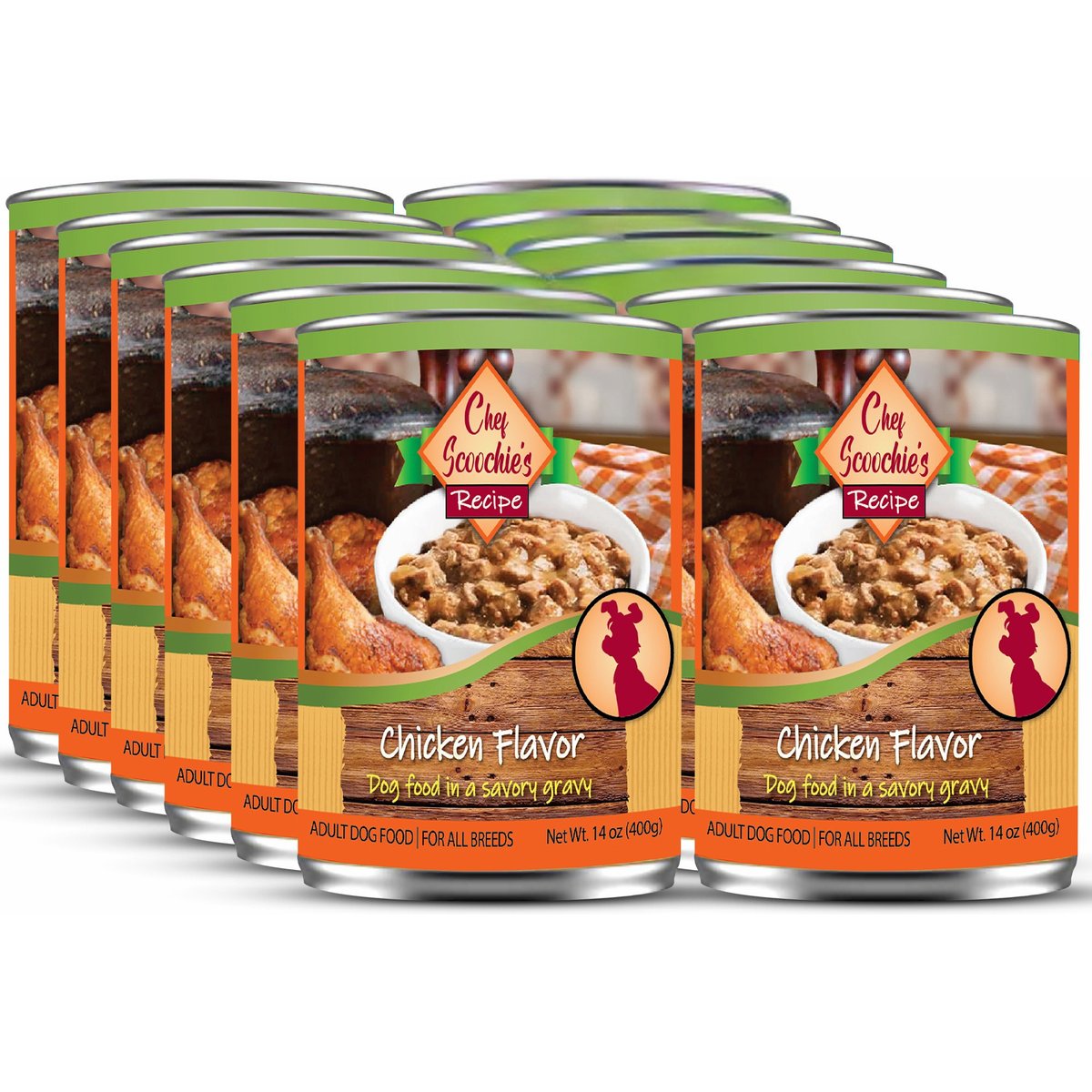 Scoochie Pet Chef Scoochies Recipe with Real Chicken in Savory Gravy Wet Dog Food, 14-oz can, case of 12