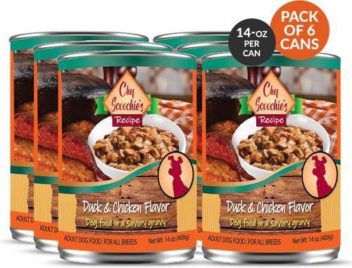 Show full view: Scoochie Pet Chef Scoochies Recipe Real Duck & Chicken in Savory Gravy Wet Dog Food, 14-oz can, case of 6 slide 3 of 8