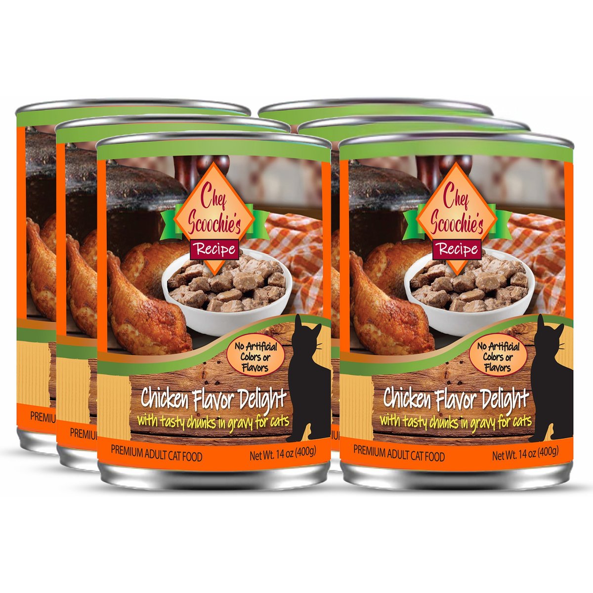 Scoochie Pet Chef Scoochies Recipe with Real Chicken Chunks in Savory Gravy Wet Cat Food, 14-oz can, case of 6