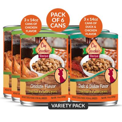 Show full view: Scoochie Pet Chef Scoochies Recipe Variety Pack Real Chicken & Duck in Savory Gravy Wet Dog Food, 14-oz can, case of 6 slide 3 of 8