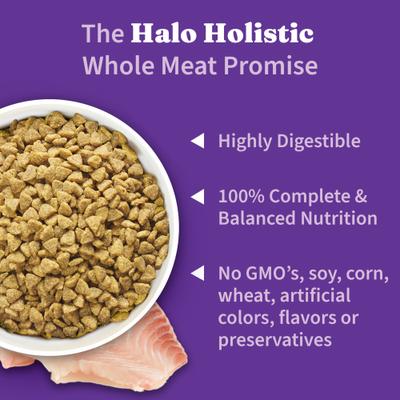 Show full view: Halo Holistic Wild-Caught Whitefish Recipe Sensitive Stomach Support Adult Dry Cat Food, 3-lb bag slide 6 of 12