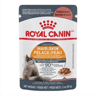 Show full view: Royal Canin Feline Care Nutrition Hair & Skin Care Chunks in Gravy Pouch Cat Food, 3-oz, case of 12 slide 3 of 12