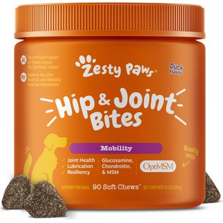 Zesty Paws Hip & Joint Mobility Bites Duck Flavored Soft Chews Glucosamine Supplement for Dogs, 90 count slide 1 of 8