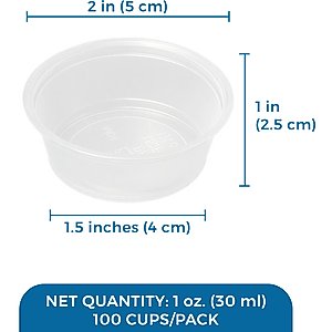 SunGrow Reptile Water Dish & Food Bowl, Lizard & Gecko Feeding Ledge Cups, 1-oz, 100 count