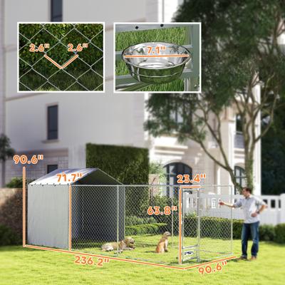 Show full view: PawHut Large Dog Outdoor Kennel, Silver, 19.7 x 7.5 x 7.5-ft slide 3 of 9