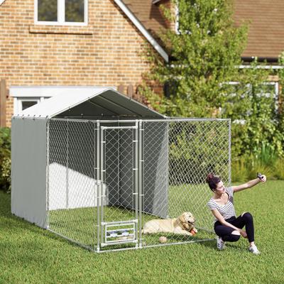 Show full view: PawHut Large Dog Outdoor Kennel, Silver, 13.1 x 7.5 x 7.5-ft slide 2 of 9