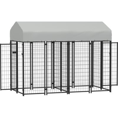 PawHut PawHut Outdoor Dog Kennel with Two-Room Design, Silver, 8 x 4 x 6-ft