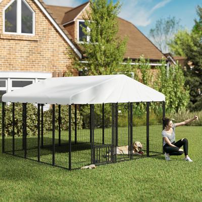 Show full view: PawHut Outdoor Dog Kennel, Silver, 9.8 x 9.8 x 6.8-ft slide 3 of 10