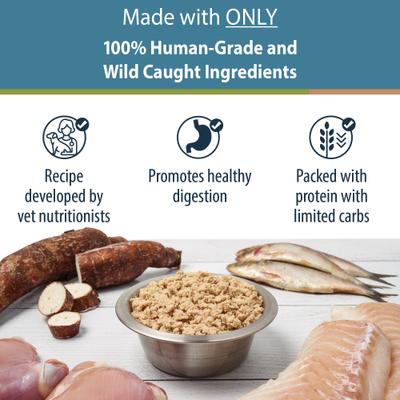 Show full view: JustFoodForCats Fish & Chicken Recipe Frozen Human-Grade Fresh Cat Food, 18-oz pouch, case of 21 slide 4 of 10