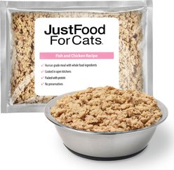 JustFoodForCats Fish & Chicken Recipe Frozen Human-Grade Fresh Cat Food, 18-oz pouch, case of 7