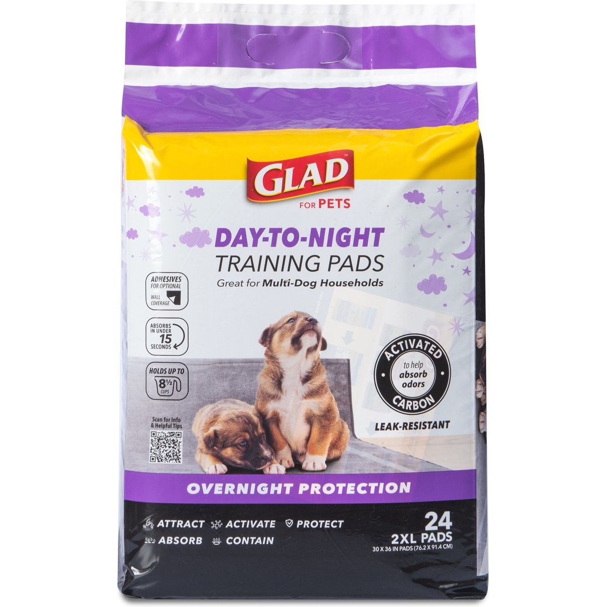 Glad for Pets Activated Carbon Giant Sized Dog Training Pads, 30 x 36-in, 24 count, Unscented