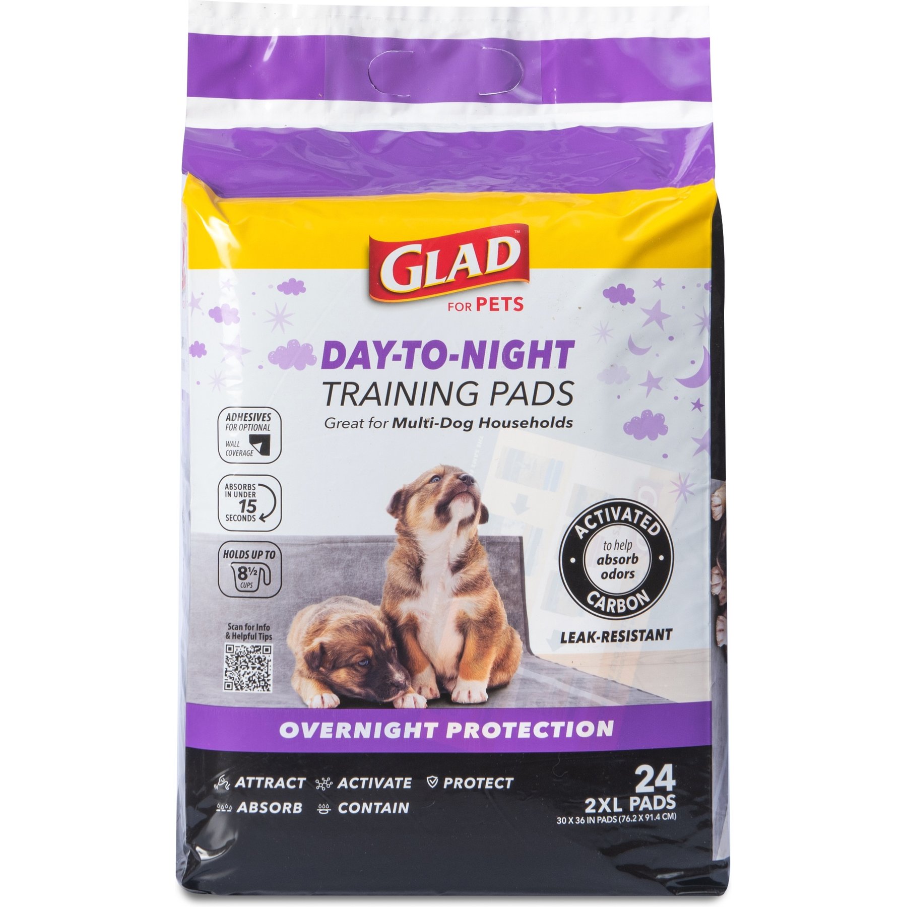 Glad for Pets Activated Carbon Giant Sized Dog Training Pads, 30 x 36-in, 24 count, Unscented