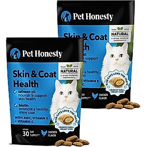 Pet Honesty Skin & Coat Health Chews Allergy Relief of Itchy Skin Supplement for Cats, 3.7-oz bag, 2 count