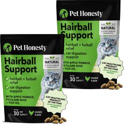 Pet Honesty Hairball Control Chicken Flavored Chews Digestive Support Supplement for Cats, 7.4-oz bundle