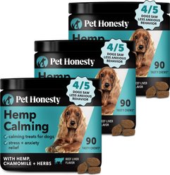 Pet Honesty Hemp Calming Beef Flavored Calming & Anxiety Chews Supplement for Dogs, 270 count bundle