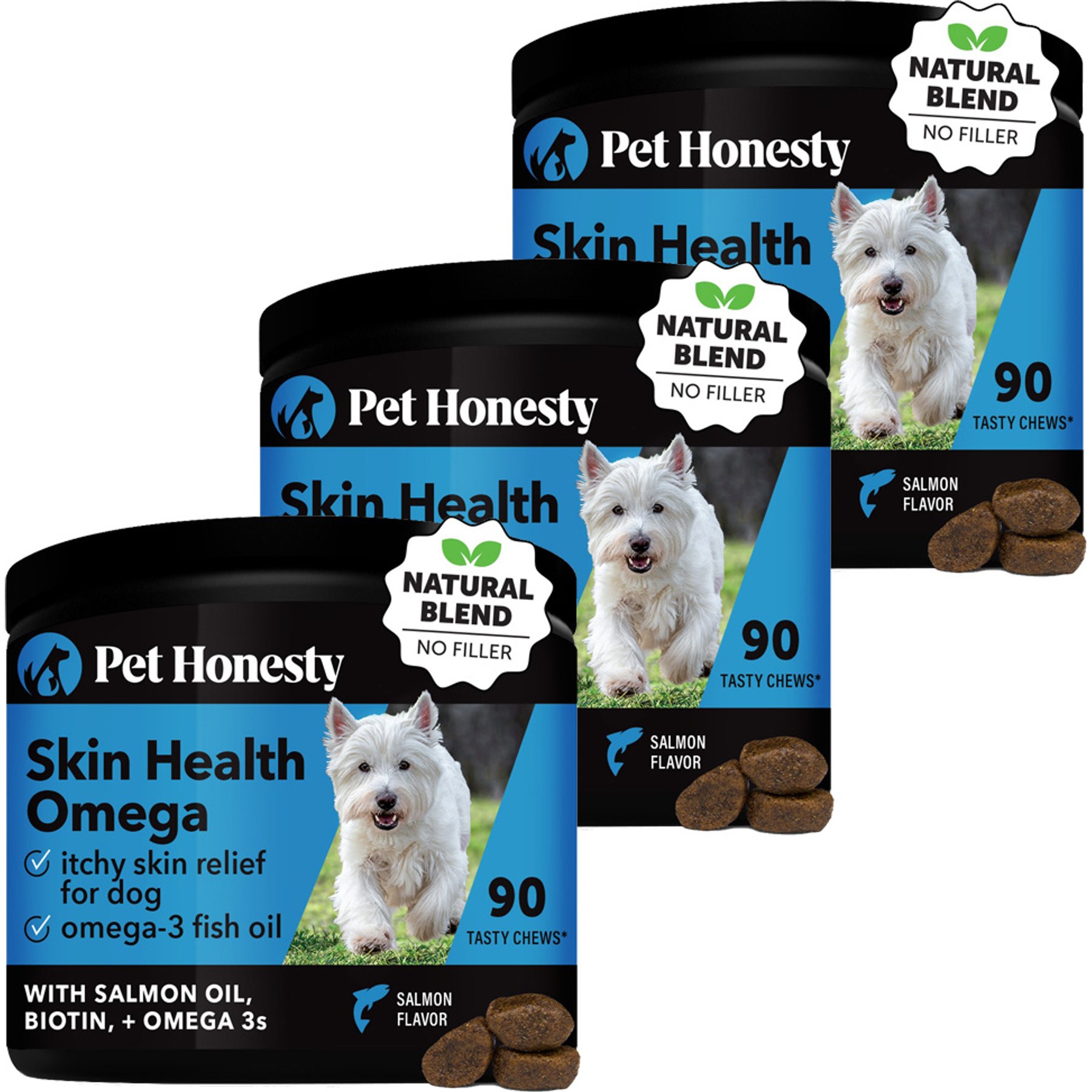 Pet Honesty Skin Health Omega Salmon Flavor Soft Chews Skin & Coat, Fish Oil Supplement for Dogs, 270 count bundle
